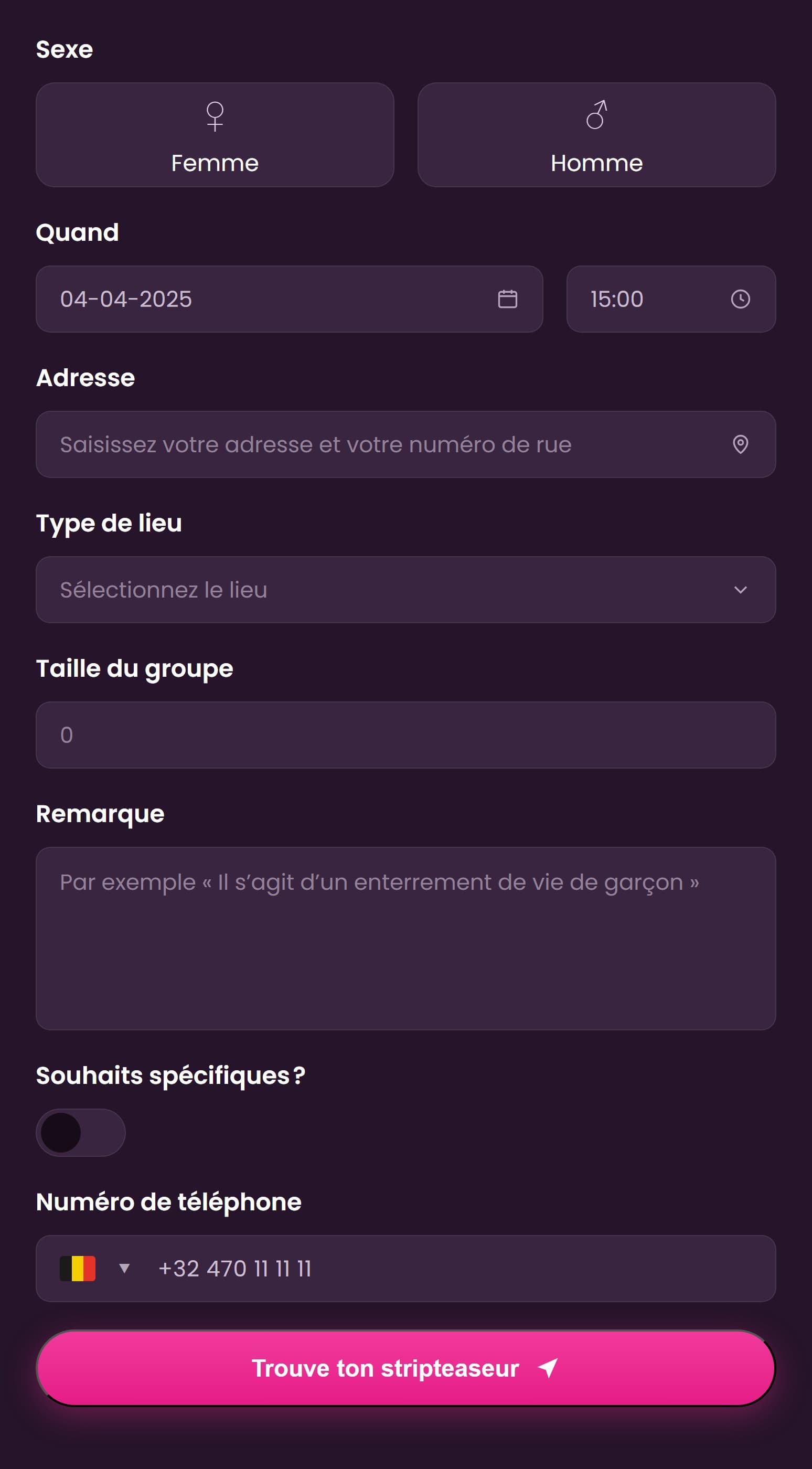 Étape 1 de la demande